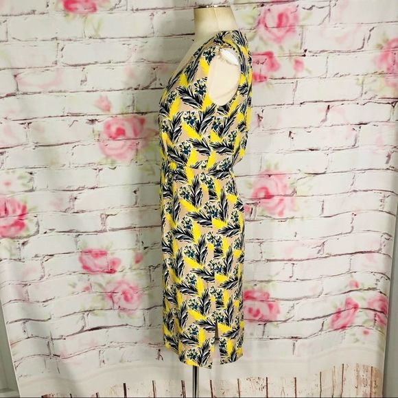 J Crew Silk Yellow and Blue Floral Sleeveless V-neck Midi Dress - Size 00 - Picture 7 of 13